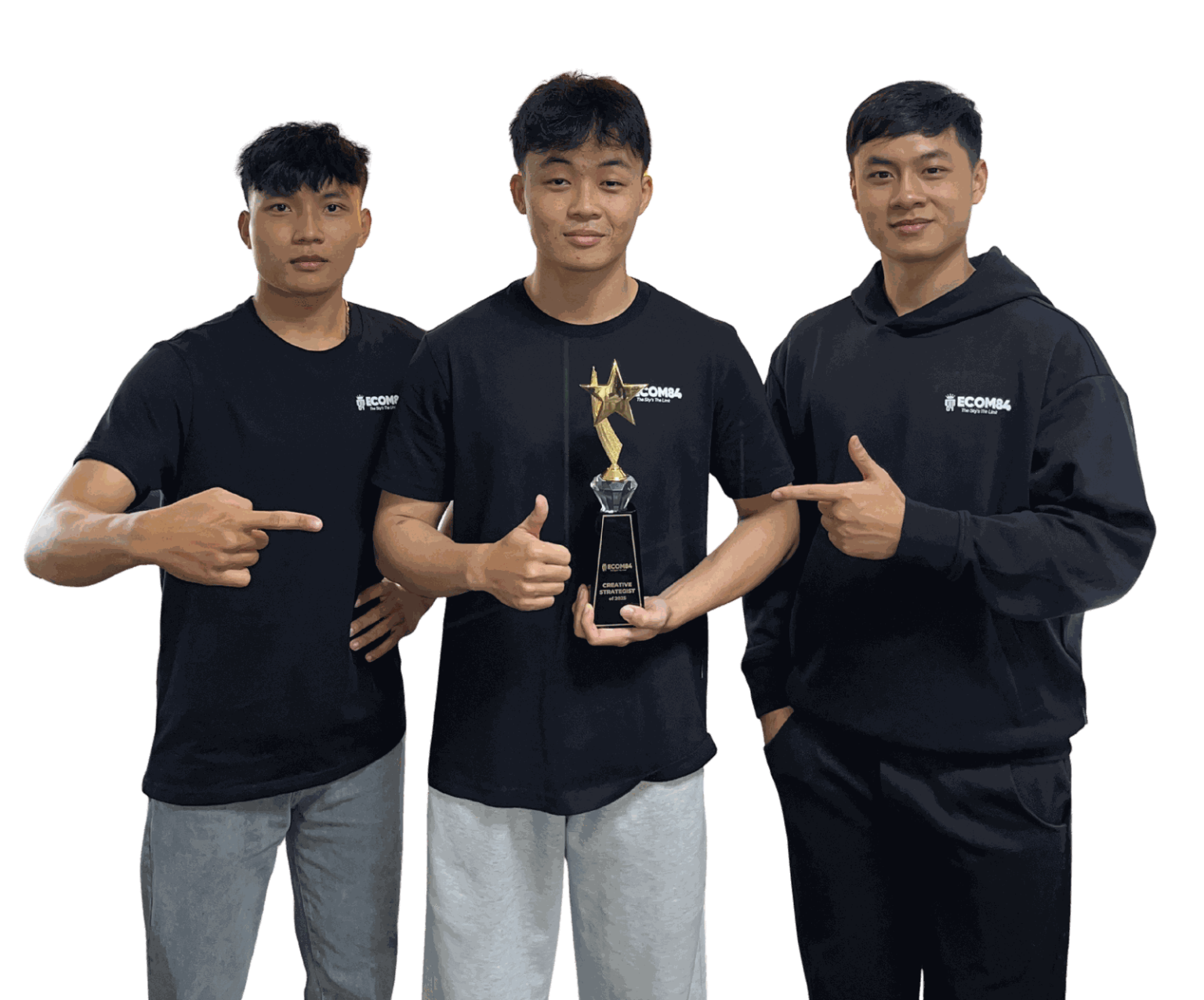 The ECOM84 team receiving an achievement trophy