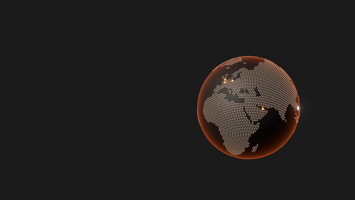 A dotted globe in 3D with orange routes converging on Ho Chi Minh City